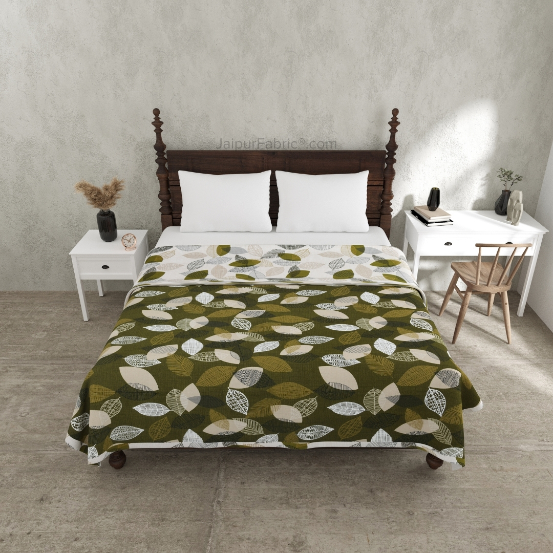 Autumn Fall Green Cotton Reversible Double Bed Dohar