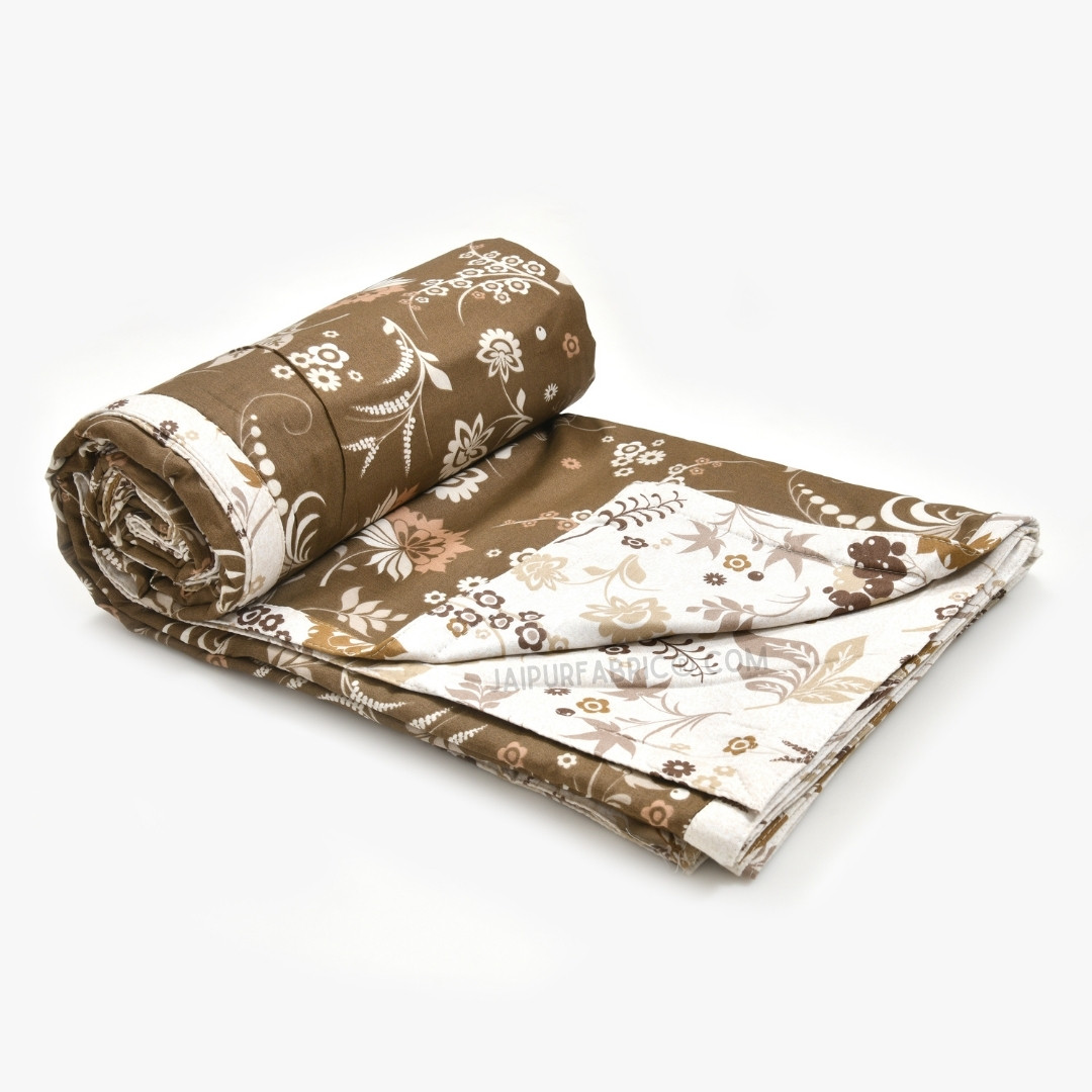 Flowery Spring Brown Cotton Reversible Double Bed Dohar