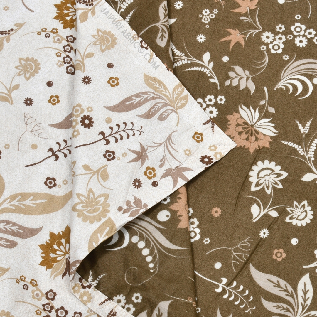 Flowery Spring Brown Cotton Reversible Double Bed Dohar