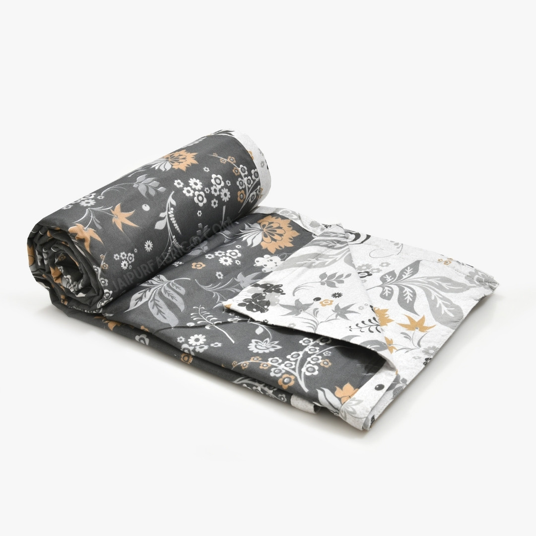 Flowery Spring Grey Cotton Reversible Double Bed Dohar
