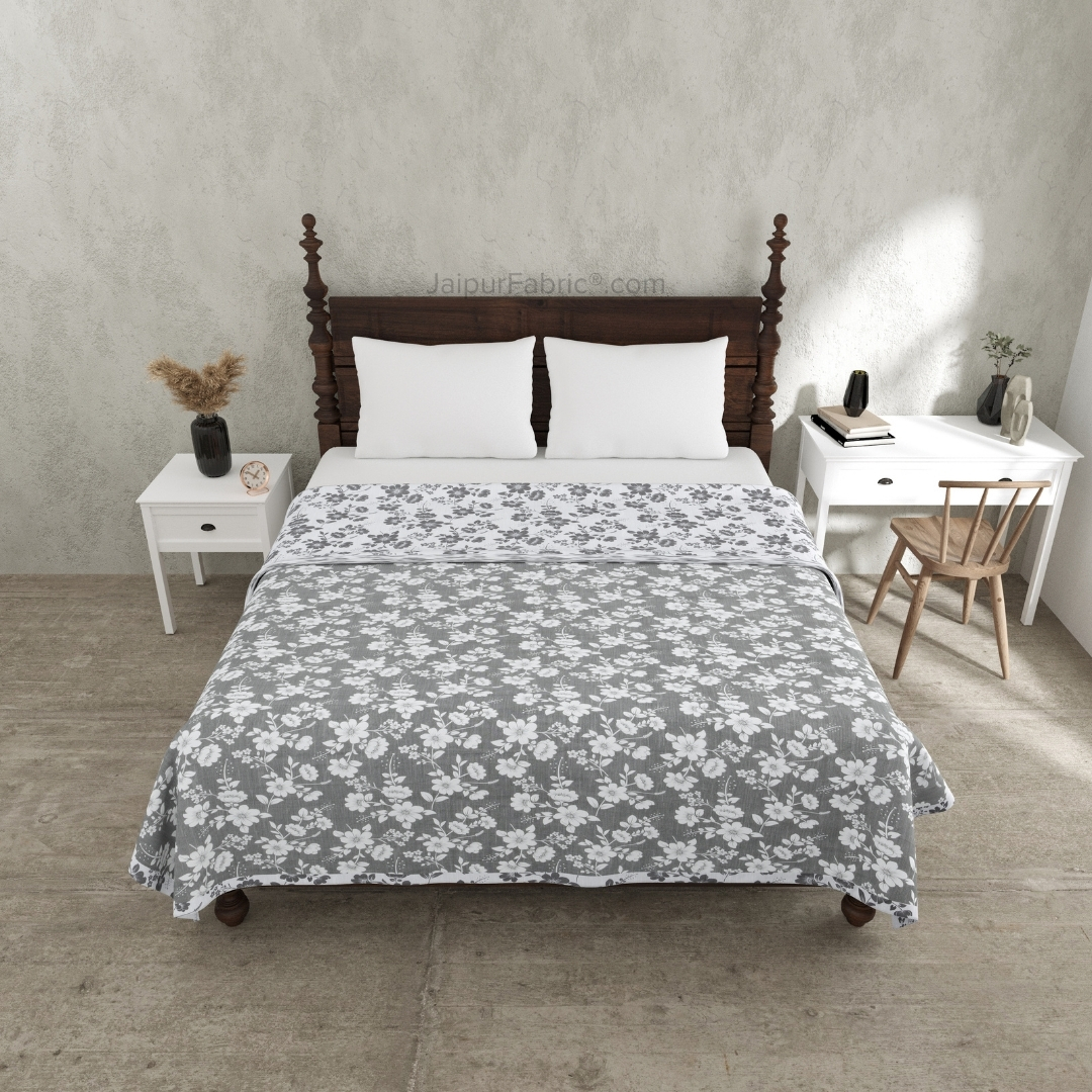 Summer Revival Grey Cotton Reversible Double Bed Dohar