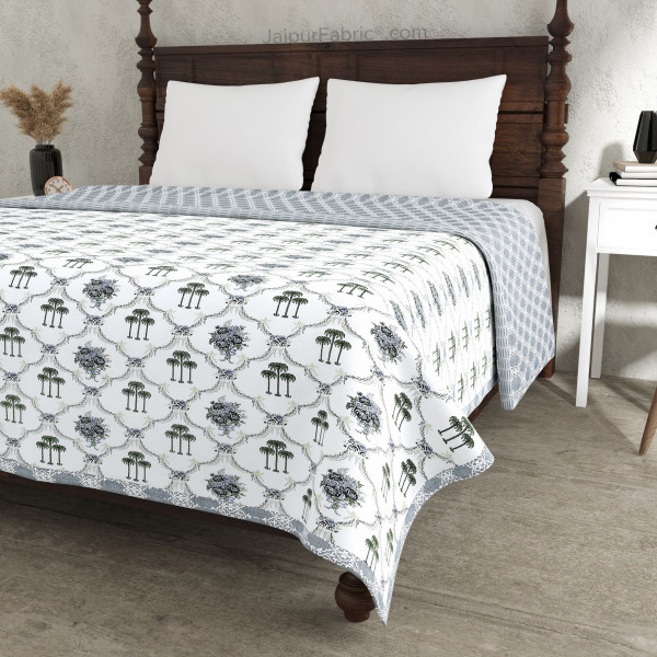 Misty Marble Grey &amp; White Cotton Reversible Double Bed Dohar