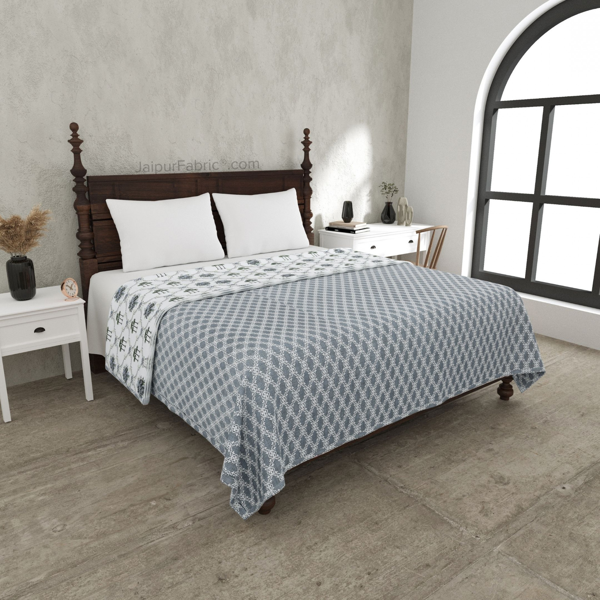 Misty Marble Grey & White Cotton Reversible Double Bed Dohar