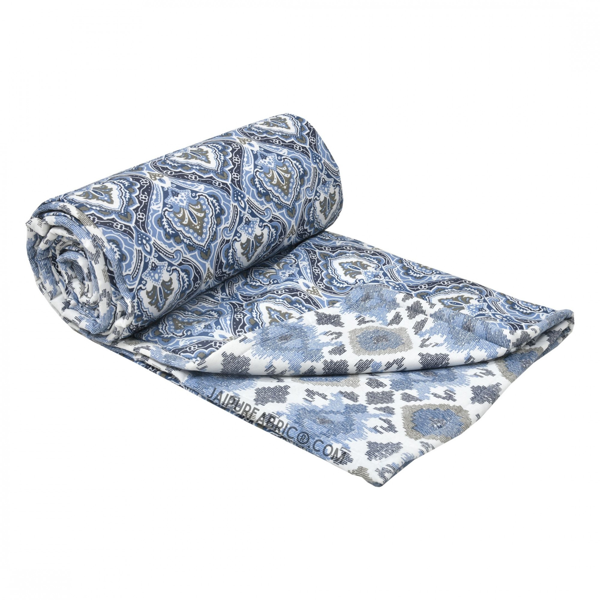 Ocean Whisper Blue and White Cotton Reversible Double Bed Dohar