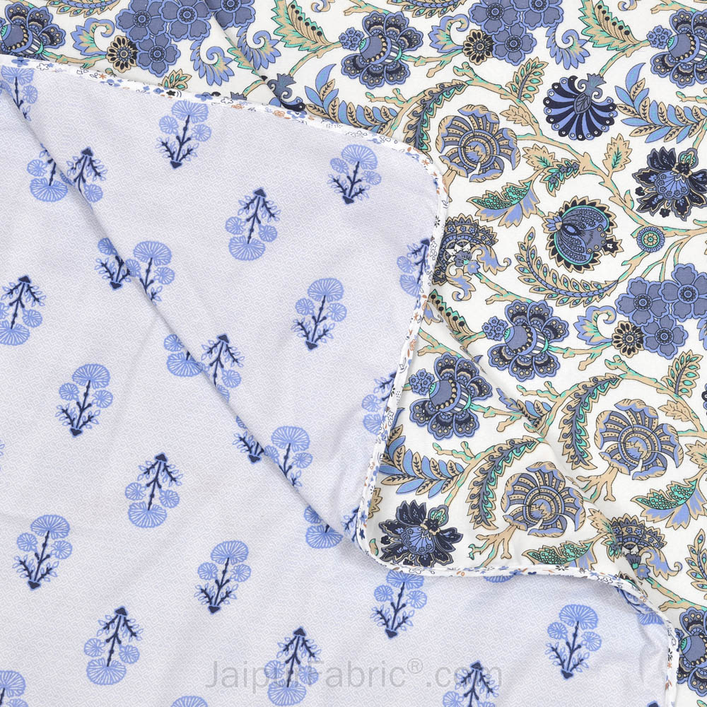 Blue Blossomy Pure Cotton Single Bed Dohar