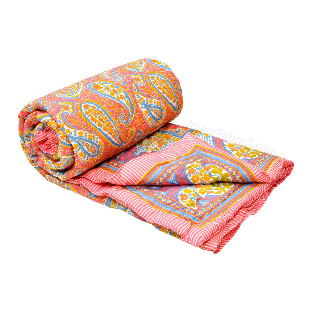 JaipurFabric® Paisley MultiColor Premium Cotton Double Bed Quilt
