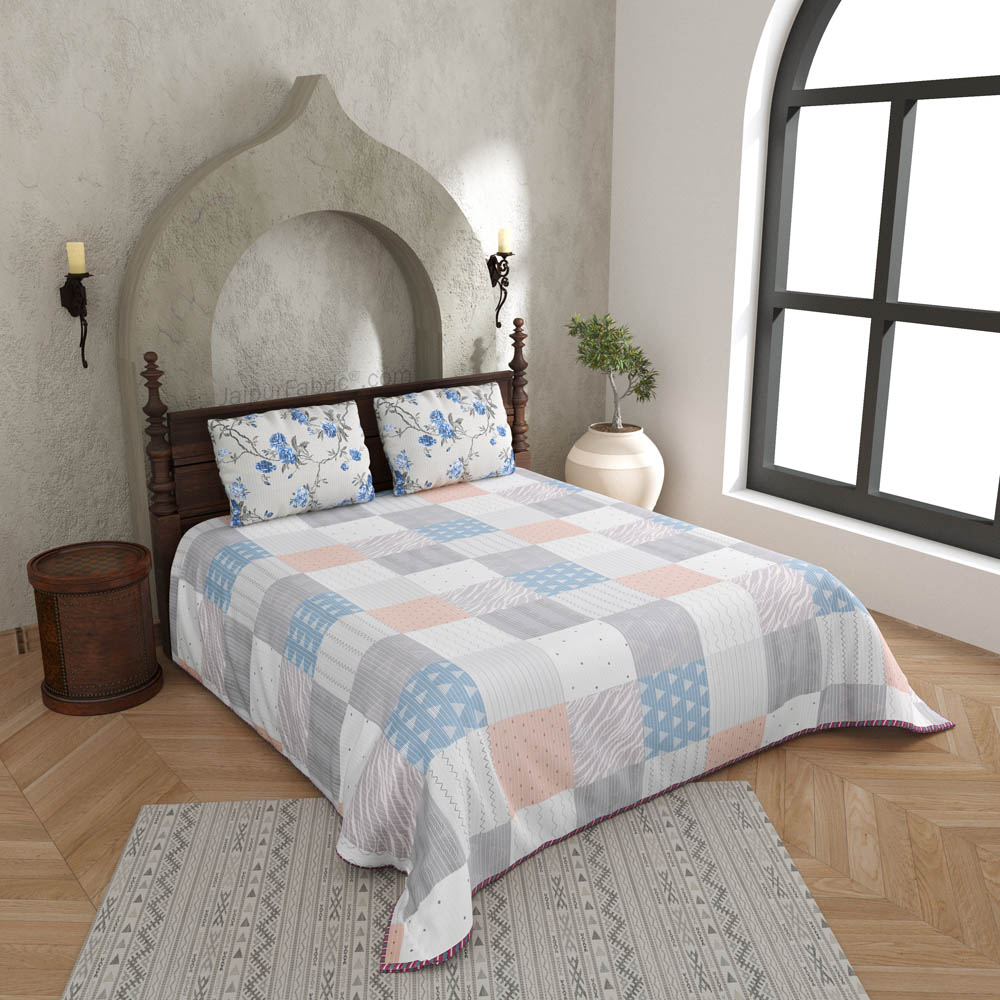 A Gladden Look Pure Cotton Reversible Quilted Bedcover with Pillowcases