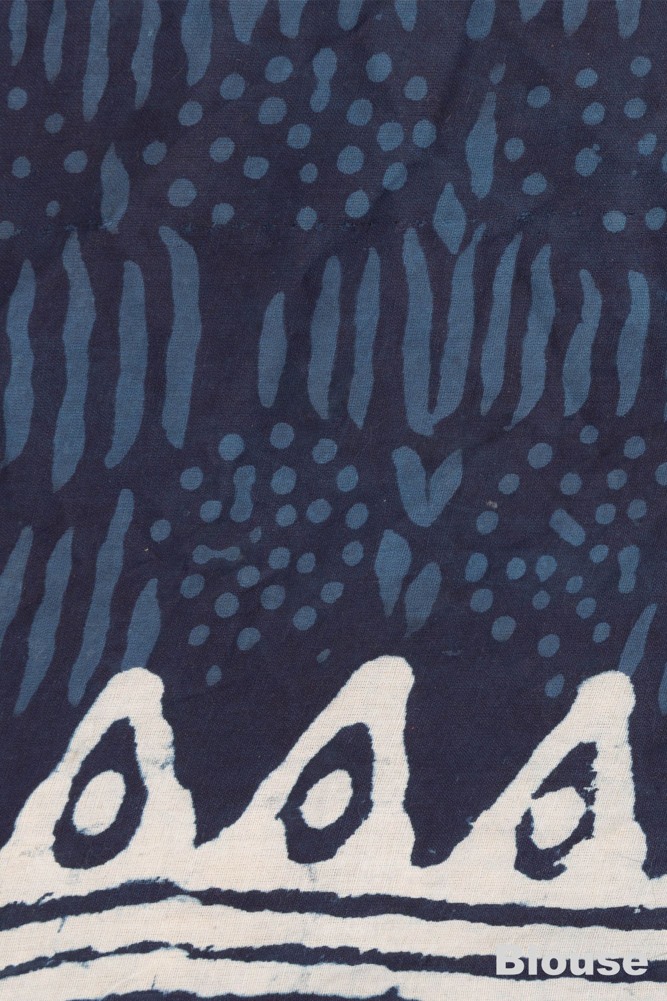 Dabu Print Kota Doria Saree with Mulmul Cotton Unstitched Blouse - Indigo And Blue