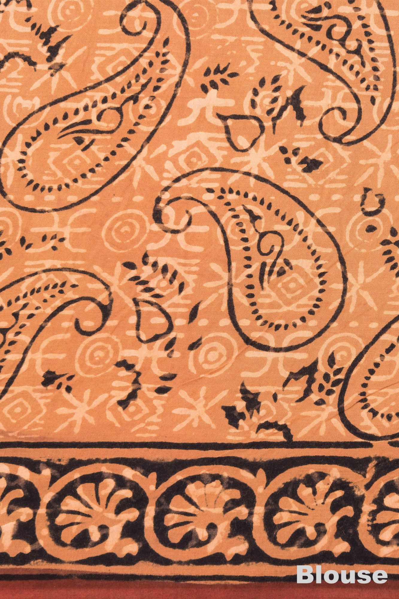 Bagru Geometric Print Kota Doria Saree with Mulmul Cotton Unstitched Blouse - Rust