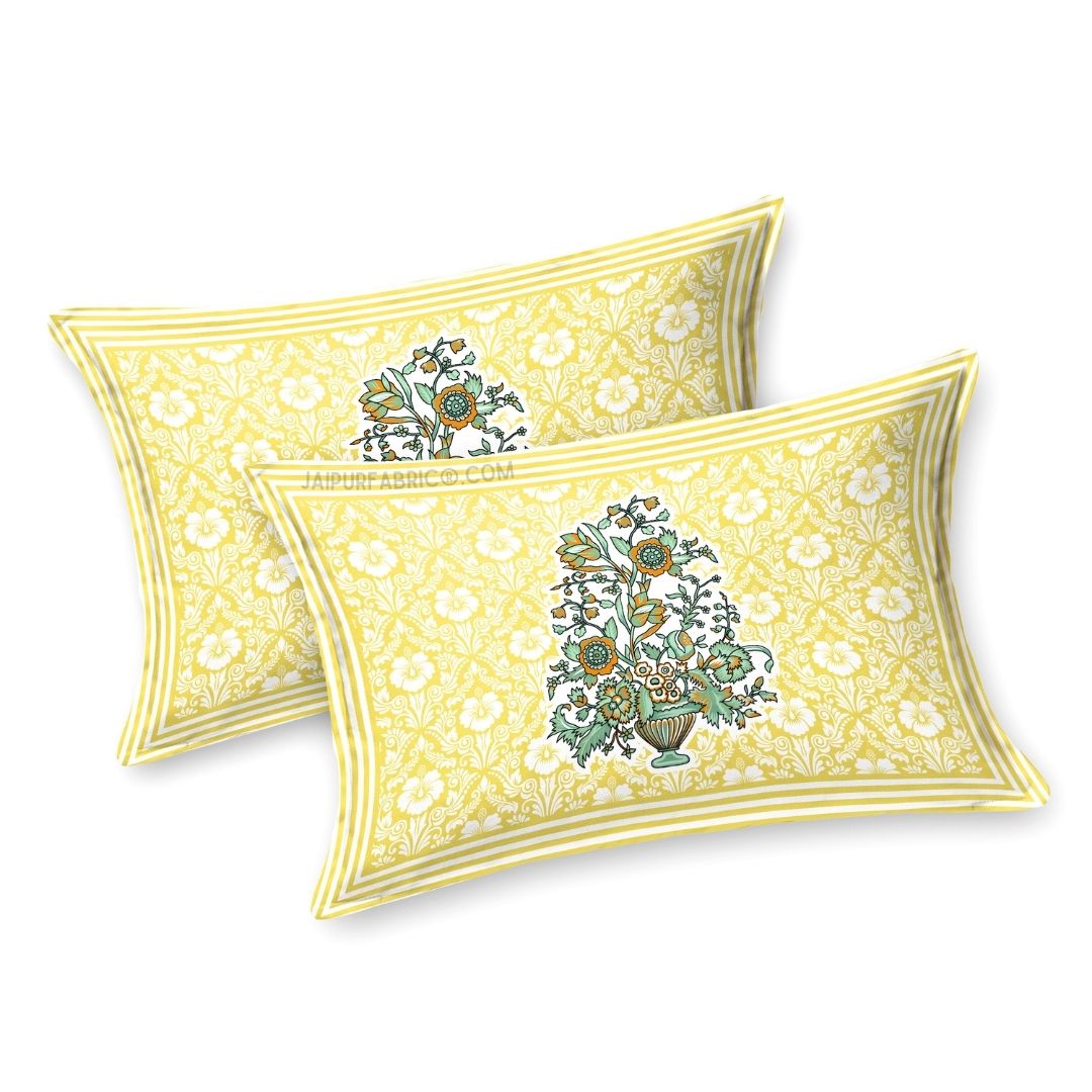 Jaipuri Gamla Lemon Yellow Cotton King Size Bedsheet