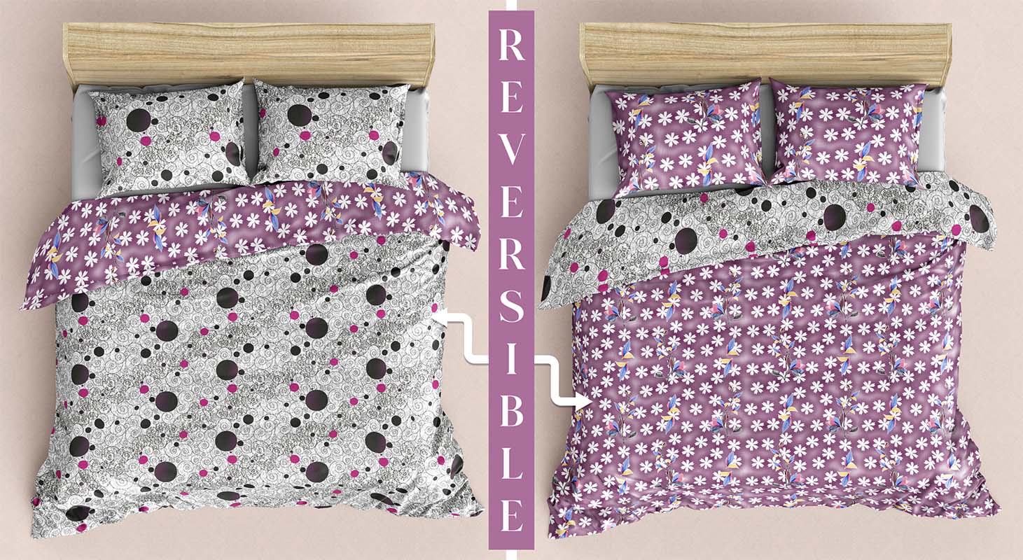 Two in One Reversible KingSize BedSheet Polka Floral with 4 pillow covers