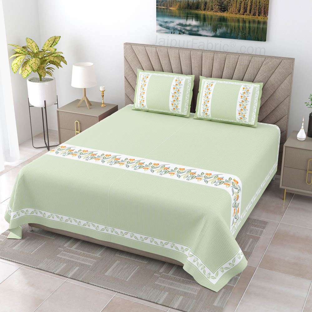 Green Eco Friendly Pure Cotton King Size Double BedSheet