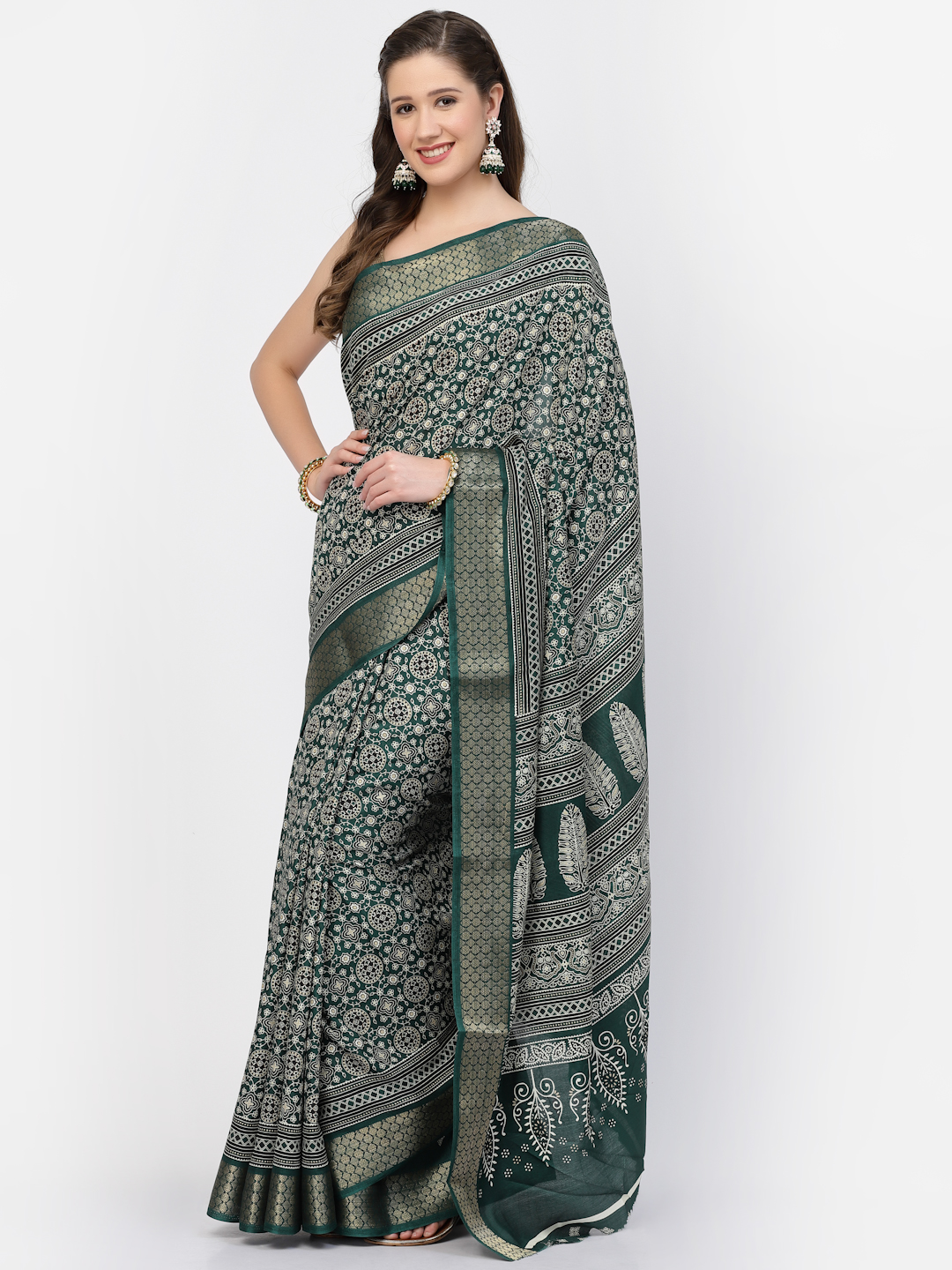 Women's Modal Cotton Floral Printed Saree with Unstitched Blouse