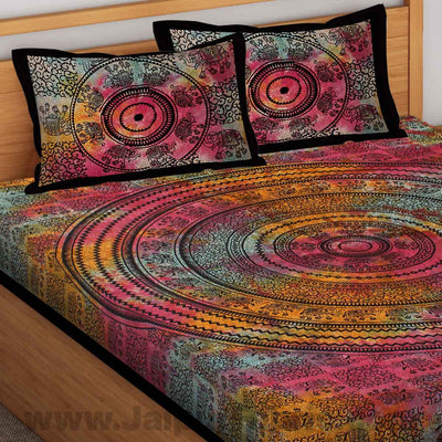 Tie Dye Mandala Print  Bed Sheet with 2 Pillow Covers cum Tapestry