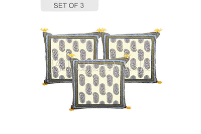 Moss Color Border Keri Block Print Cotton Cushion Cover