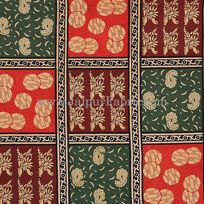 Black Border With Maroon Green And Red Check With Elephant Pattern Golden Print Super Fine  Cotton Double Bedsheet