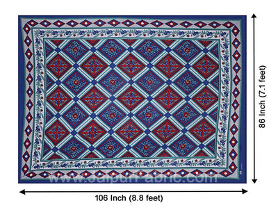 Floral diamonds blue red Double Bedsheet