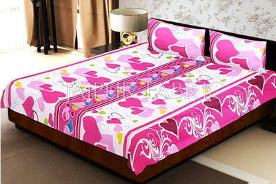 Purple Flower Print Cotton Bedsheet and matching AC Quilt Dohar set
