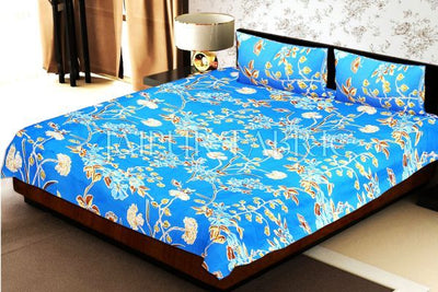Purple Flower Print Cotton Bedsheet and matching AC Quilt Dohar set
