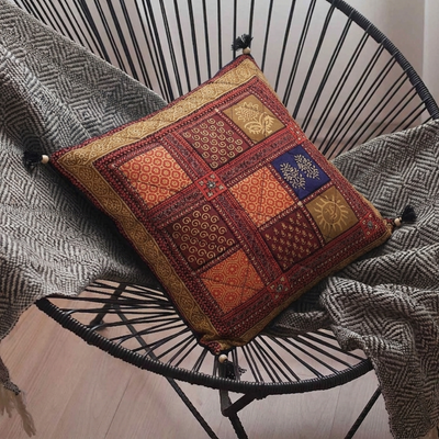 Multi Color Golden Block Print Cotton Cushion cover