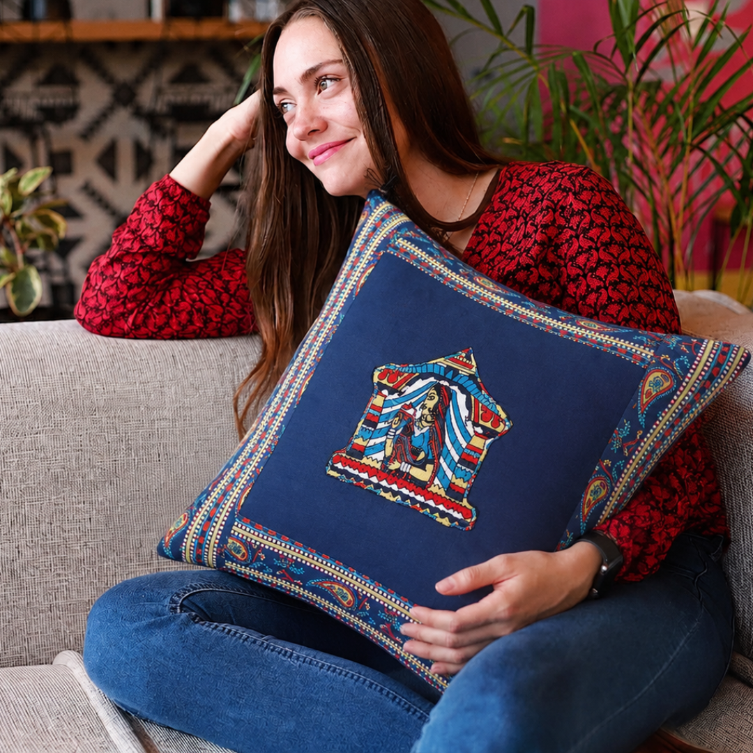 Blue Doli Design Patchwork & Applique Cushion Cover