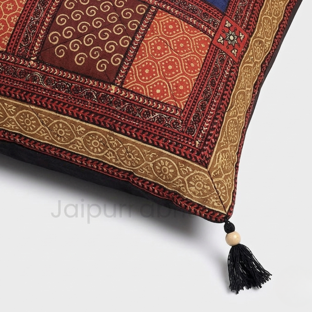 Multi Color Golden Block Print Cotton Cushion cover