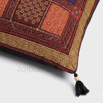 Multi Color Golden Block Print Cotton Cushion cover