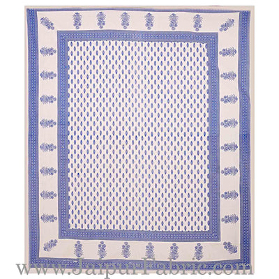 Double Bedsheet Blue Border White Base Small Leaf Print  With Two Pillow Cover