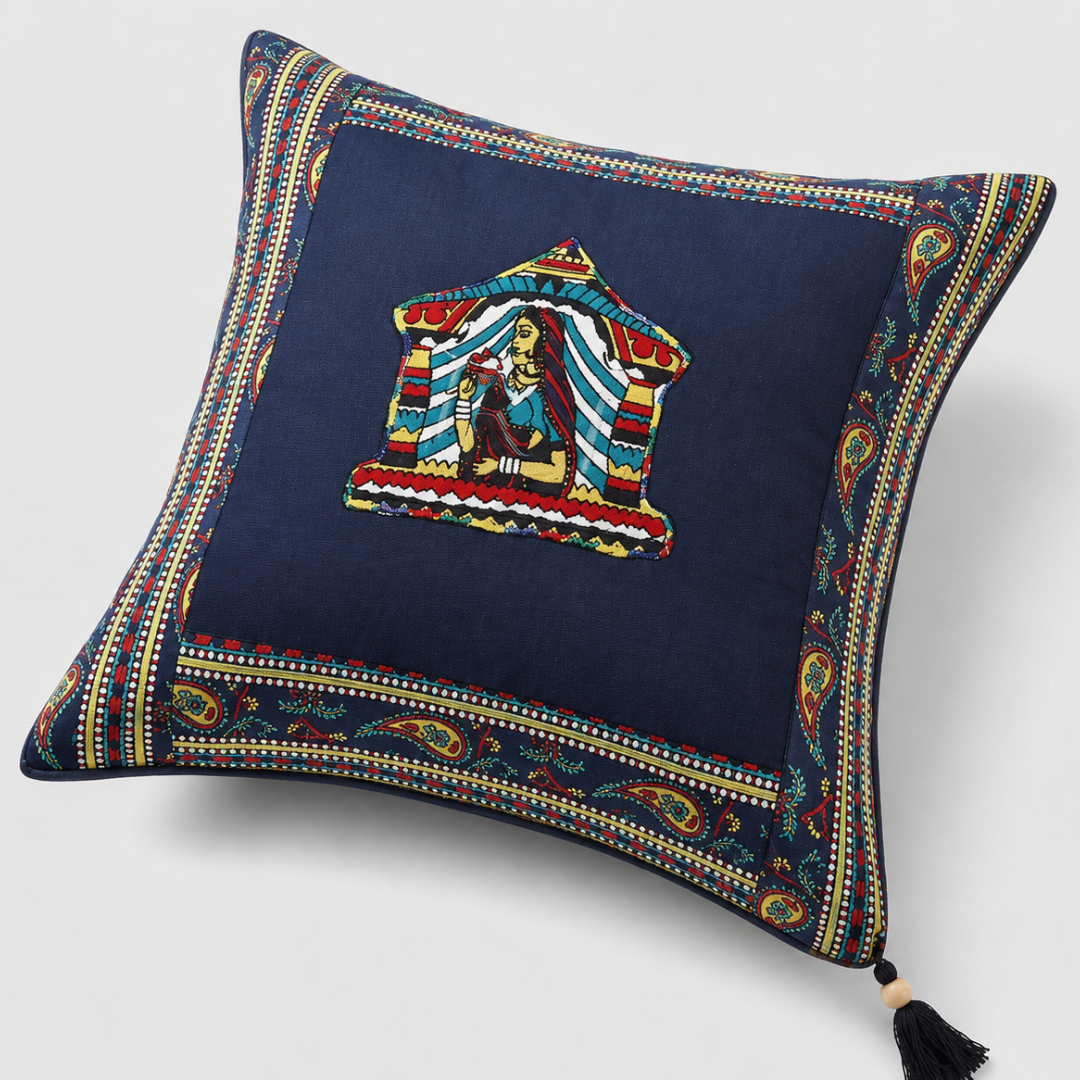Blue Doli Design Patchwork & Applique Cushion Cover