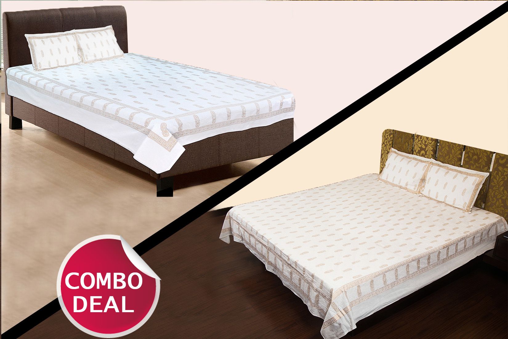 COMBO12 - Set Of Double Bed Sheet and Single Bed Sheet