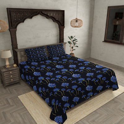 Sun Flower Double Bedsheet Black Color With 2 Pillow covers