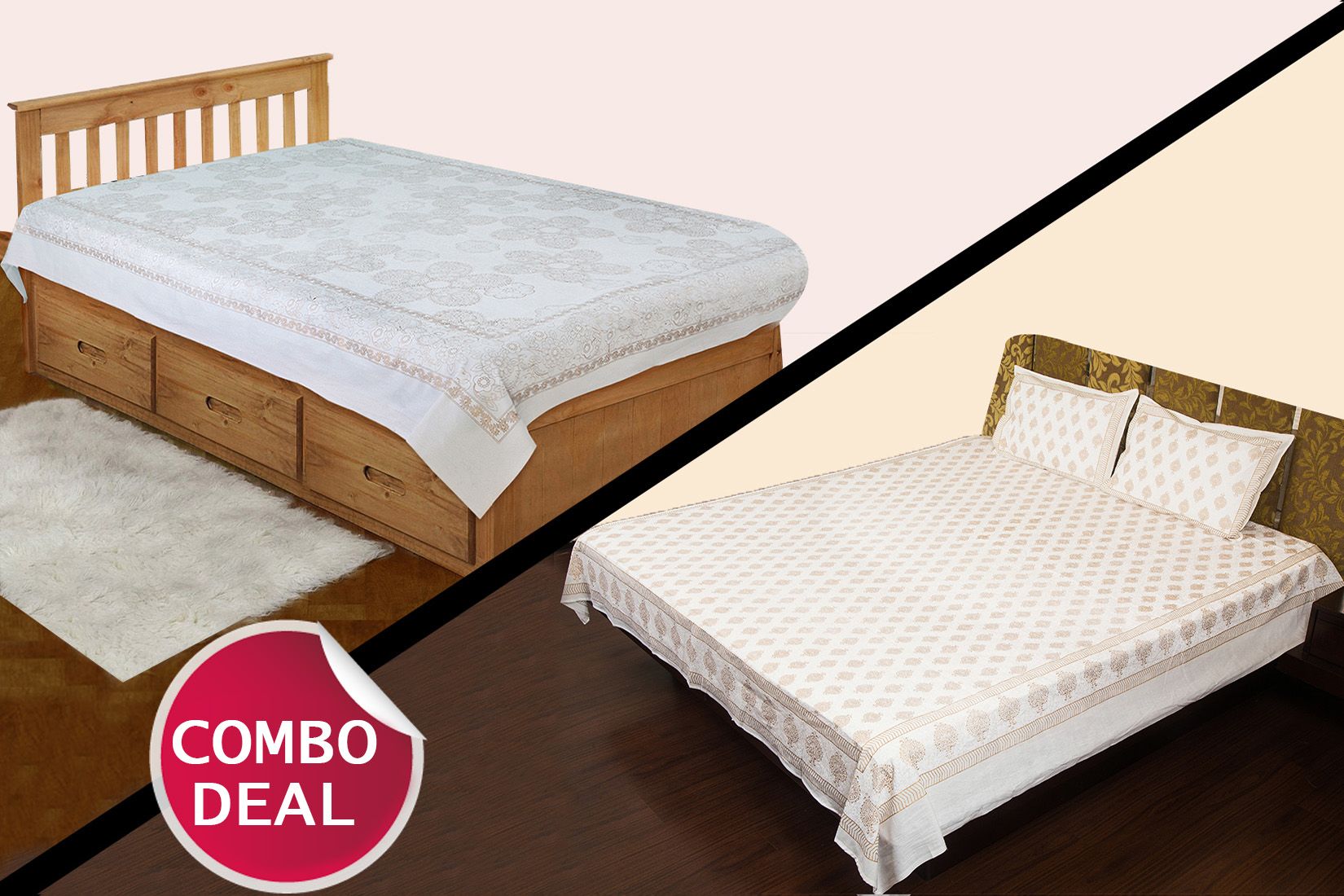 COMBO11 - Set of Double Bed Sheet and Single Bed Sheet