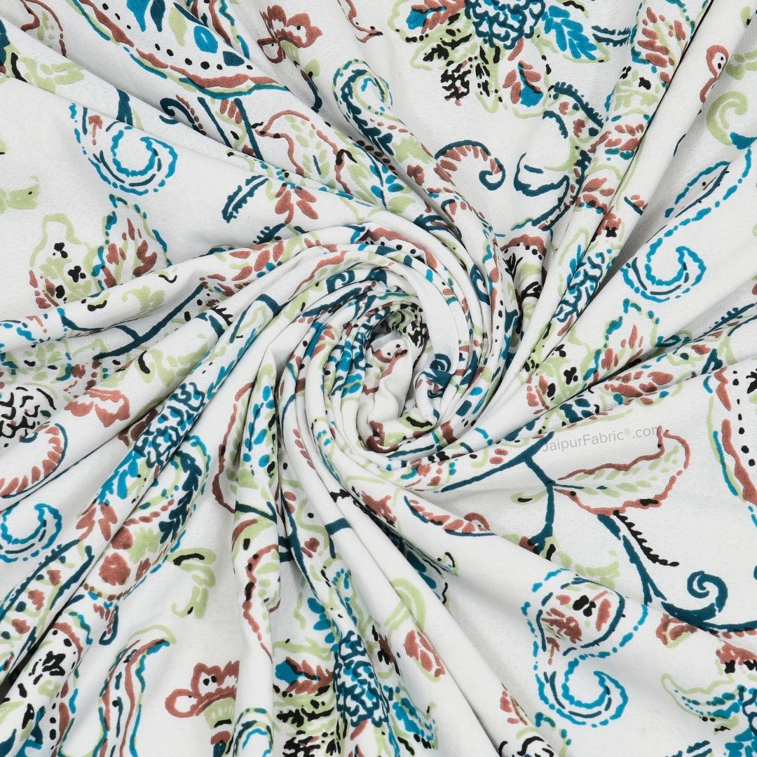 Paisley Trails Aqua Combo of Pure Cotton Double Bedsheet and Double Bed Dohar
