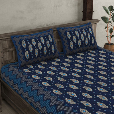 Traditional Goldi Nevy Blue King Size BedSheet