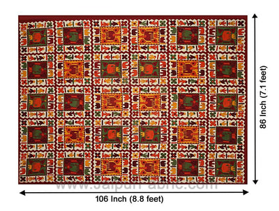 Maroon Border Elephant Pattern Screen Print Double Bed Sheet