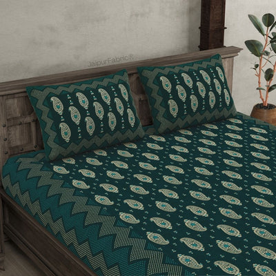 Traditional Goldi Sea Green King Size BedSheet