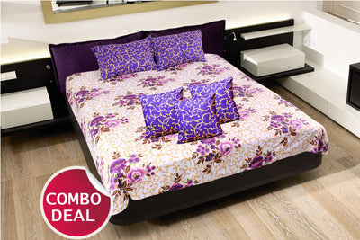 COMBO14 - Set Of Double Bed Sheet and 3 Cushion Covers
