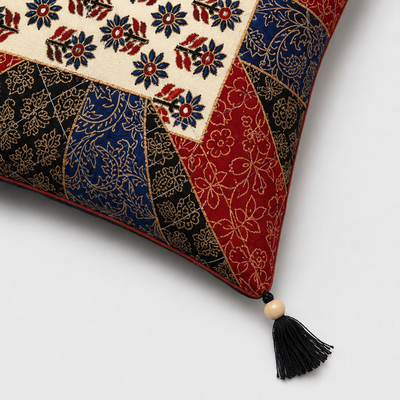 Golden Print Multi Colour Central Square Floral Print Cushion Cover