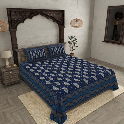 Traditional Goldi Nevy Blue King Size BedSheet