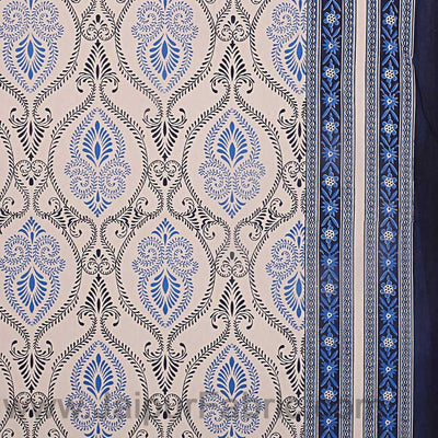 Double Bedsheet Rangoli Print Blue Border Fine Cotton