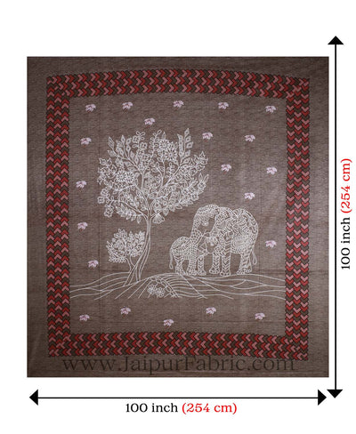 Elephant Love Brown Giza Cotton Double BedSheet