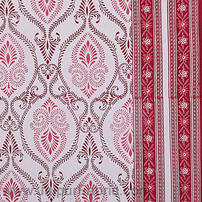 Double Bedsheet Rangoli Print Red Pink Border Fine Cotton