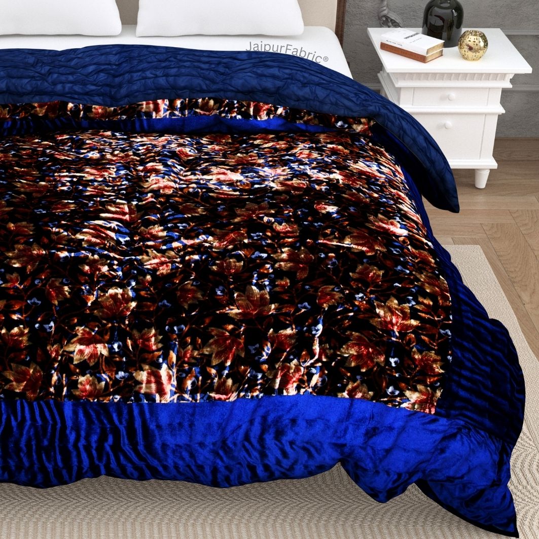 Velvet Cloth Double Bed Quilt Jaipuri Razai Blue Shaneel Rajai by Jaip ...