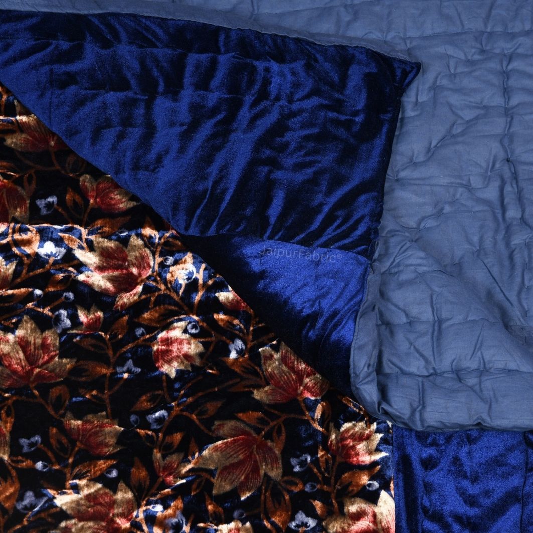 Velvet Cloth Double Bed Quilt Jaipuri Razai Blue Shaneel Rajai by Jaip ...