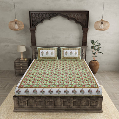 Floral Bouquette Blue Boota Border Pure Cotton Double BedSheet