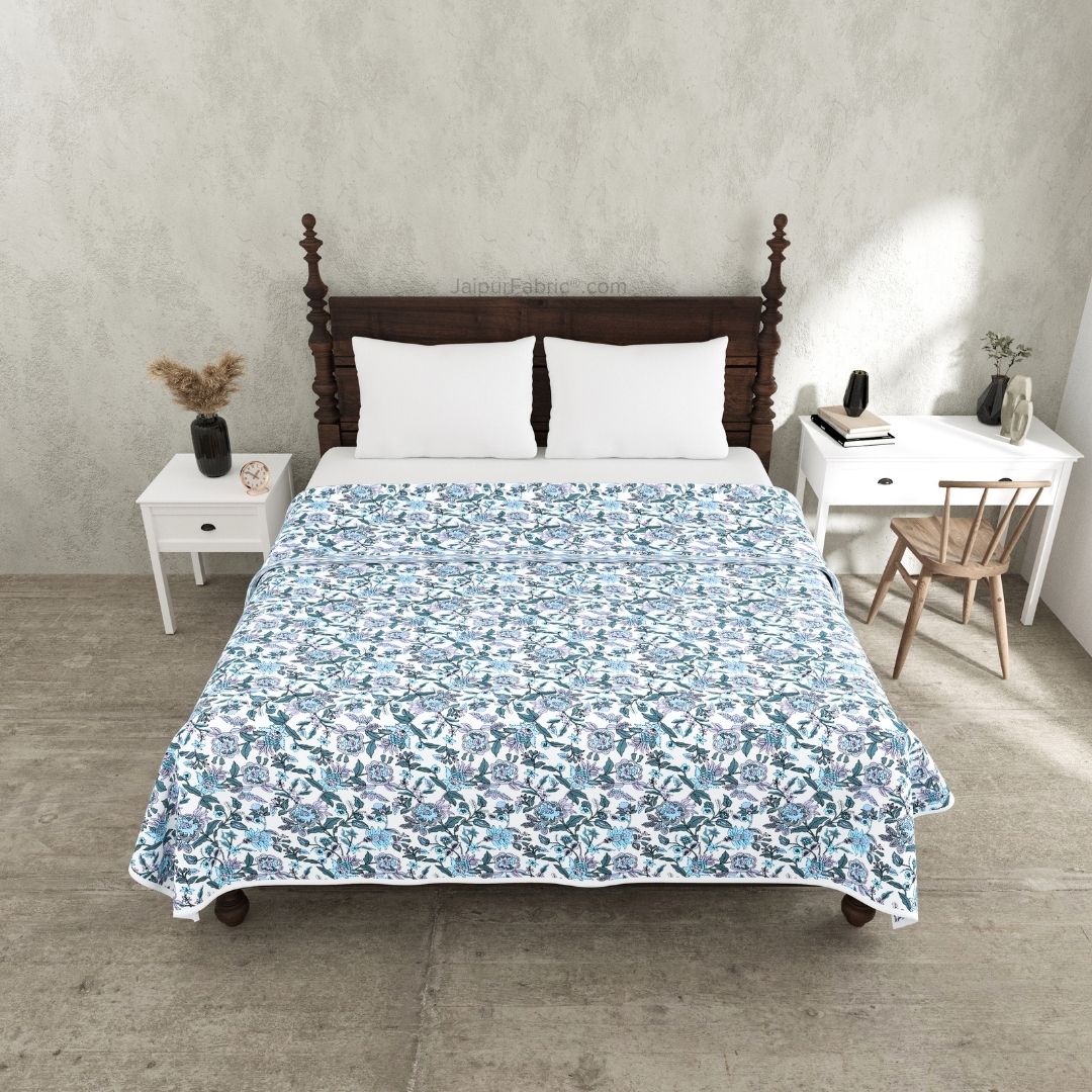 Pure Cotton Double Bed Dohar Anokhi Print – Neelkamal Bloom Teal & Grey