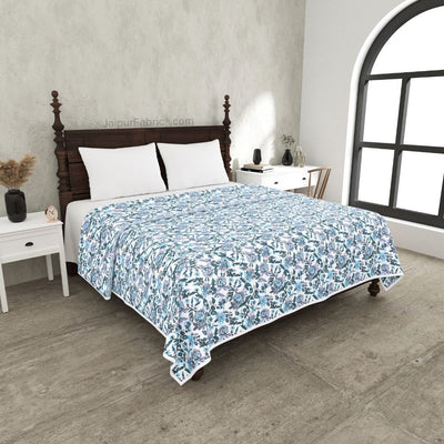 Indigo Garden Violet Combo of Pure Cotton Double Bedsheet and Double Bed Dohar
