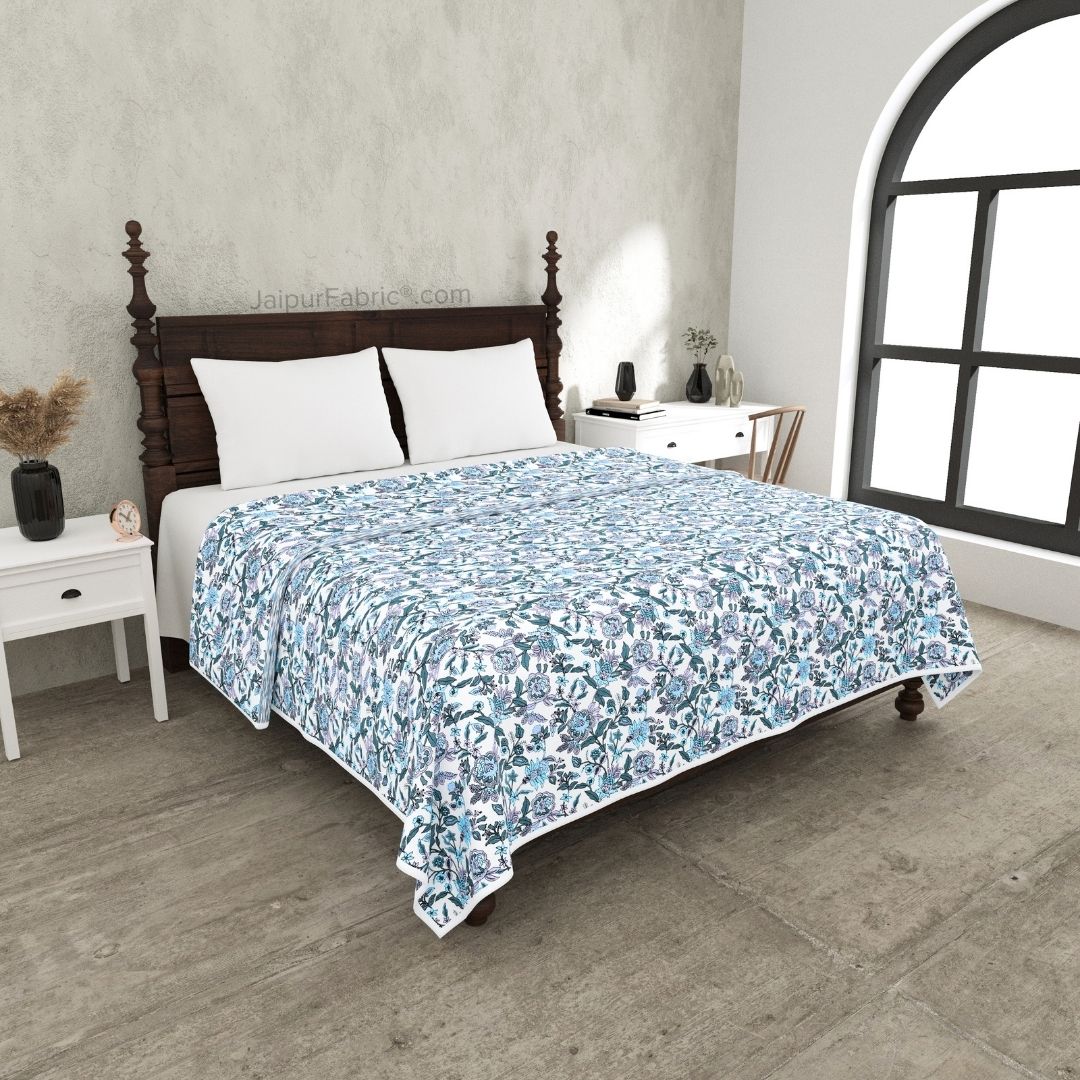 Pure Cotton Double Bed Dohar Anokhi Print – Neelkamal Bloom Teal & Grey