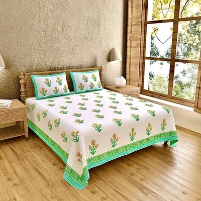 Authentic Genuine Hand Block Print 400 TC Pure Cotton King Size Bedsheet