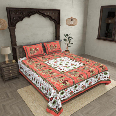 Maroon Border Big Elephant Printed Cotton Double Bed Sheet